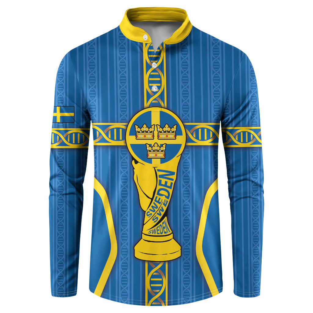 Custom Sweden Football Button Sweatshirt Three Crowns Golden DNA Trophy