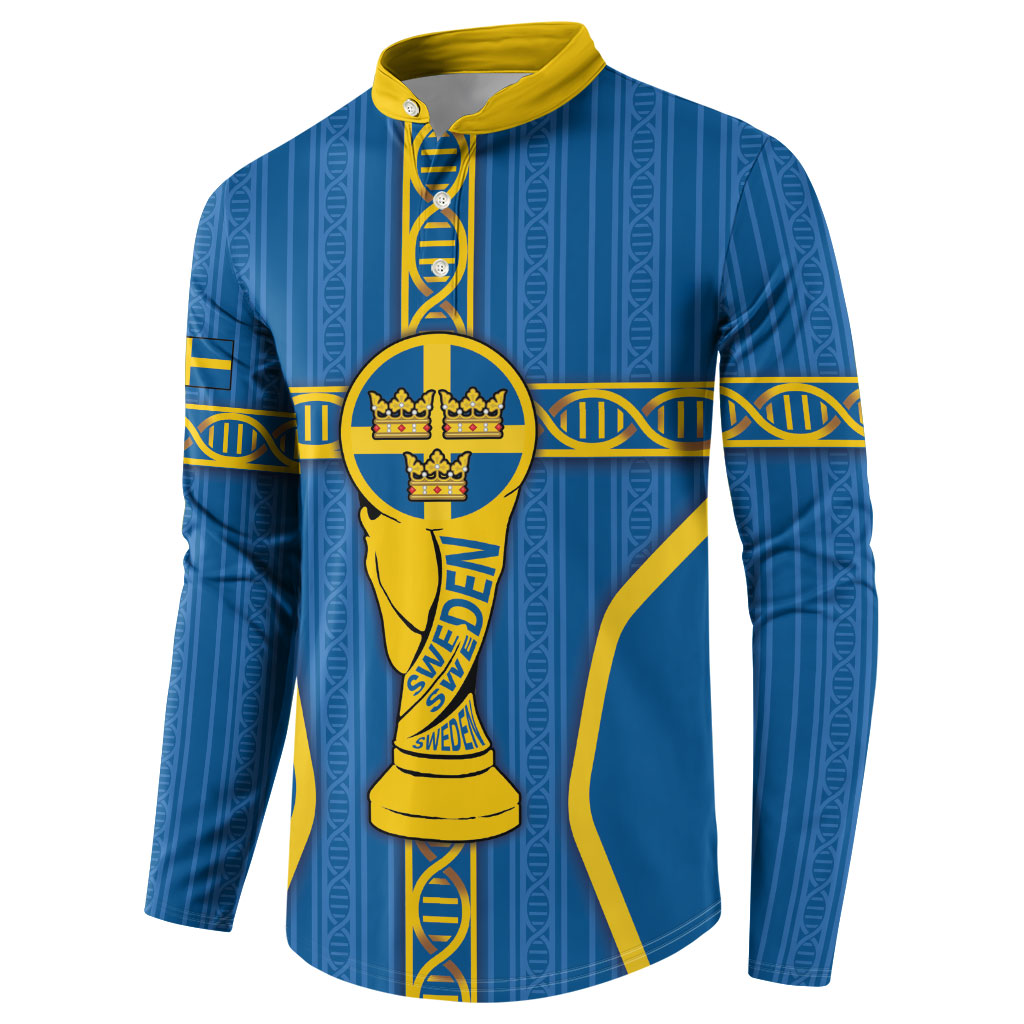 Custom Sweden Football Button Sweatshirt Three Crowns Golden DNA Trophy