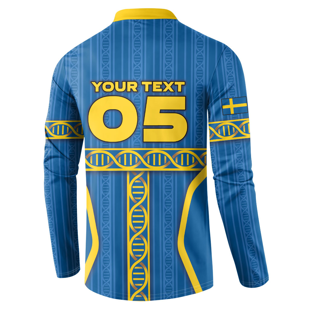 Custom Sweden Football Button Sweatshirt Three Crowns Golden DNA Trophy