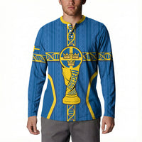 Custom Sweden Football Button Sweatshirt Three Crowns Golden DNA Trophy