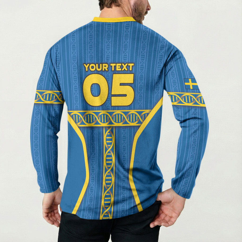 Custom Sweden Football Button Sweatshirt Three Crowns Golden DNA Trophy