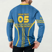 Custom Sweden Football Button Sweatshirt Three Crowns Golden DNA Trophy