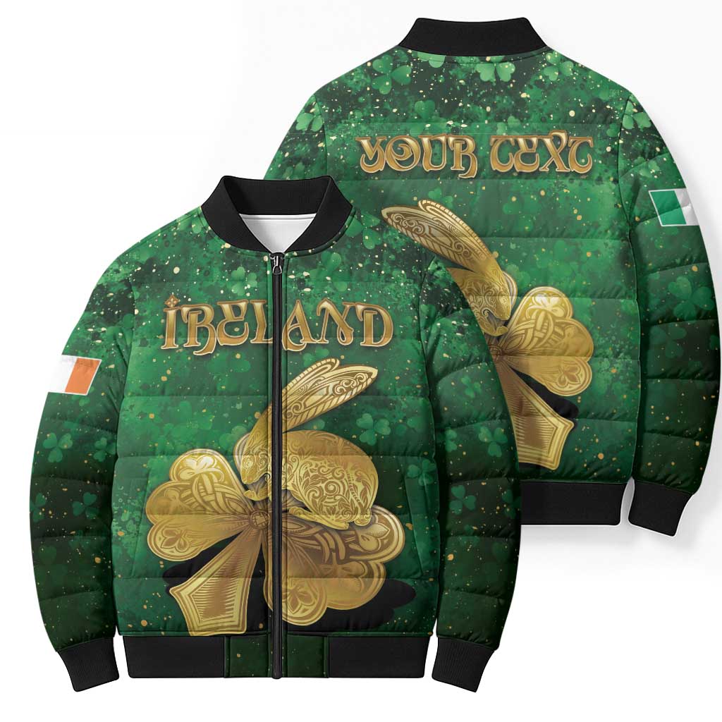 Personalized Ireland Bomber Puffer Jacket The Shamrock With The Irish Hare Patterns - Wonder Print Shop