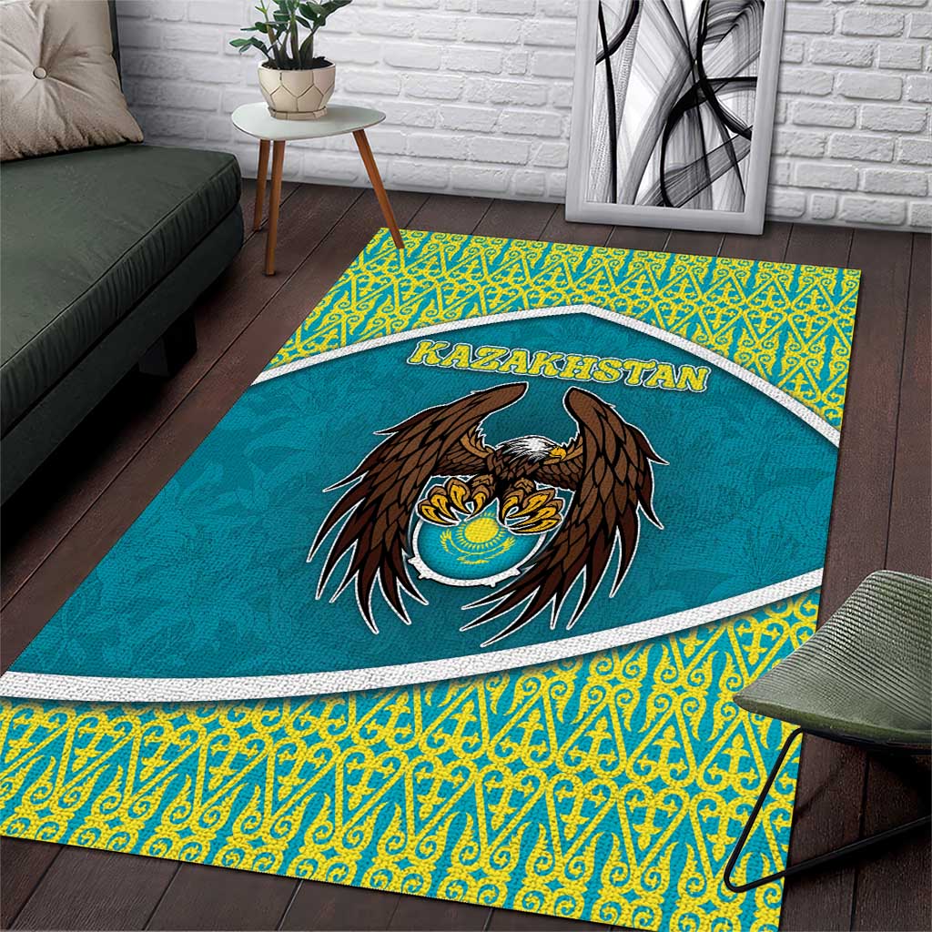 Kazakhstan Area Rug The Eagle With Kazakh Patterns - Wonder Print Shop