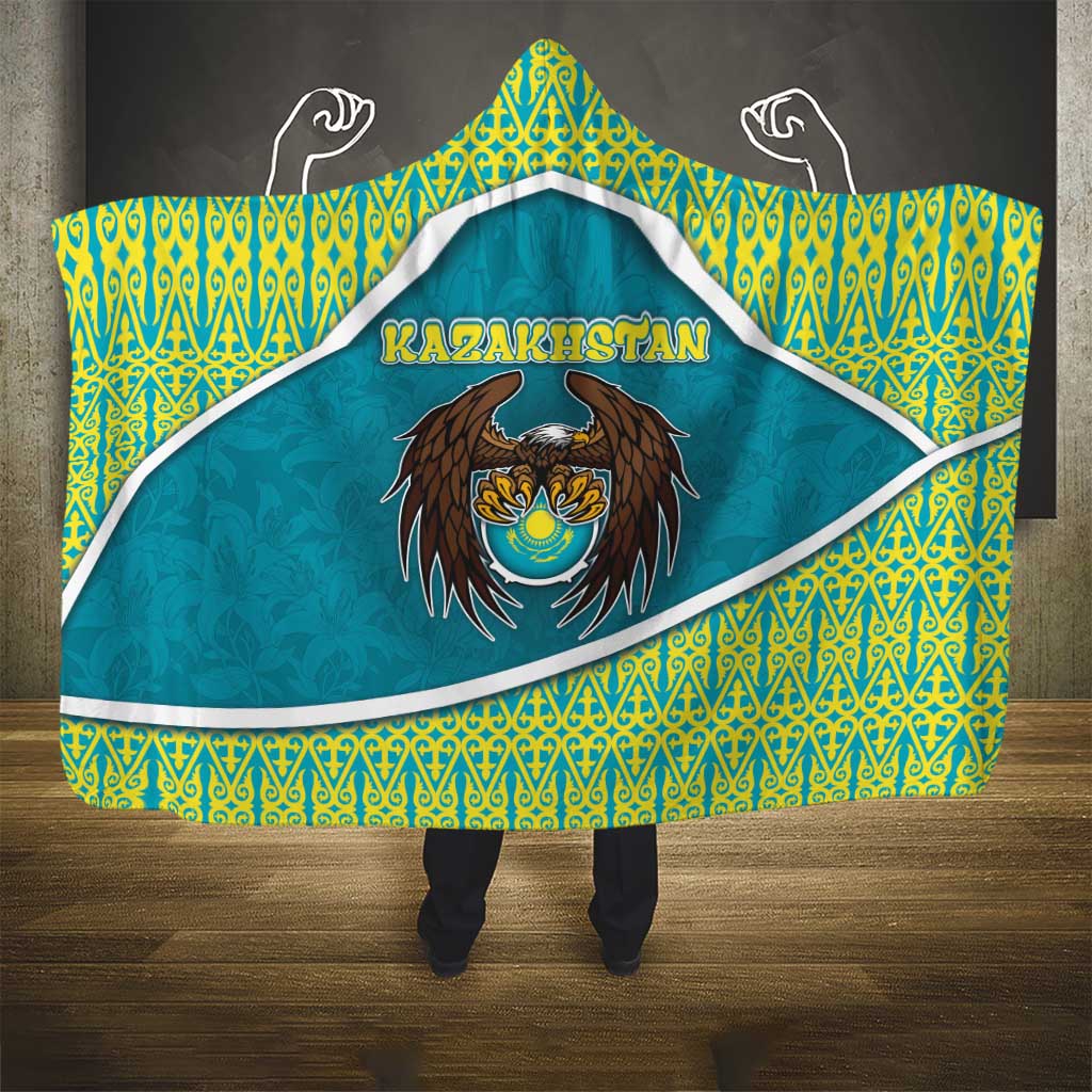 Kazakhstan Hooded Blanket The Eagle With Kazakh Patterns - Wonder Print Shop