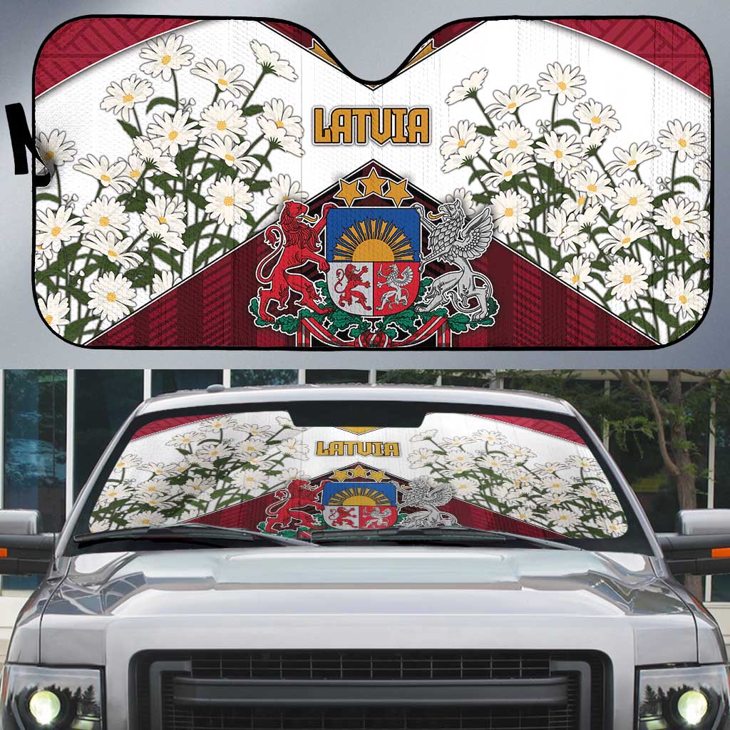 Latvia Auto Sun Shade Symbol With Latvians Patterns - Wonder Print Shop