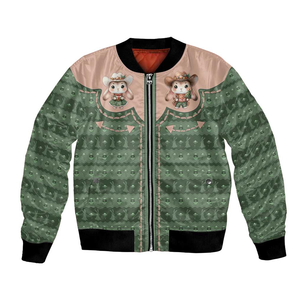 Western Yoke Bomber Jacket Rabbit Howdy Christmas - Wonder Print Shop