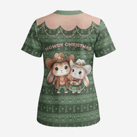 Western Yoke Scrub Top Rabbit Howdy Christmas - Wonder Print Shop