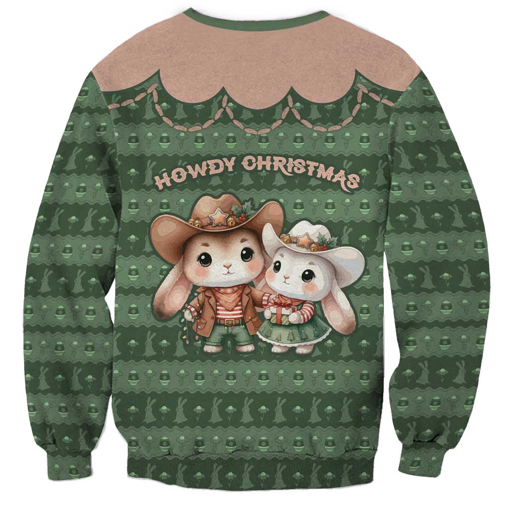 Western Yoke Sweatshirt Rabbit Howdy Christmas - Wonder Print Shop