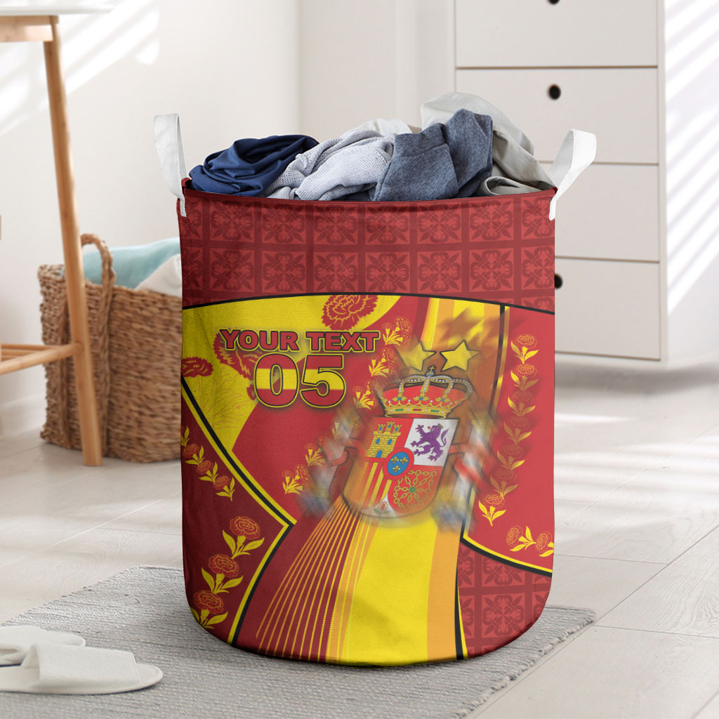Custom Spain Football Laundry Basket Traditional Spanish Carnation Floral Patriotic Motif