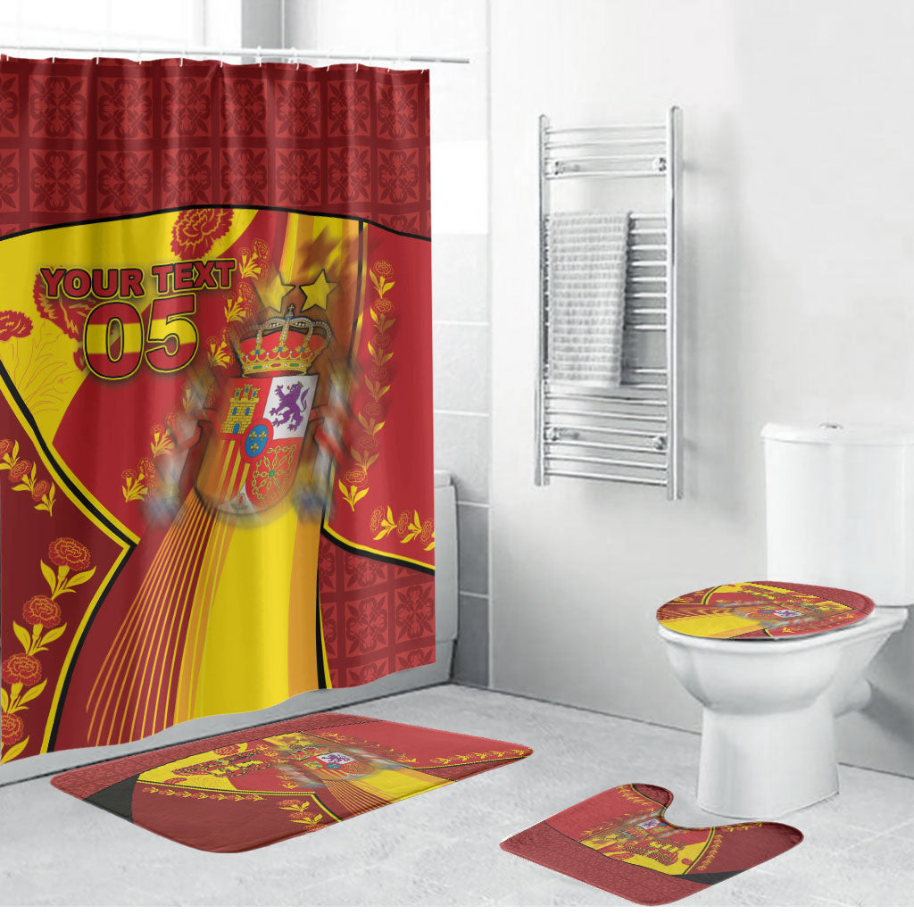 Custom Spain Football Bathroom Set Traditional Spanish Carnation Floral Patriotic Motif