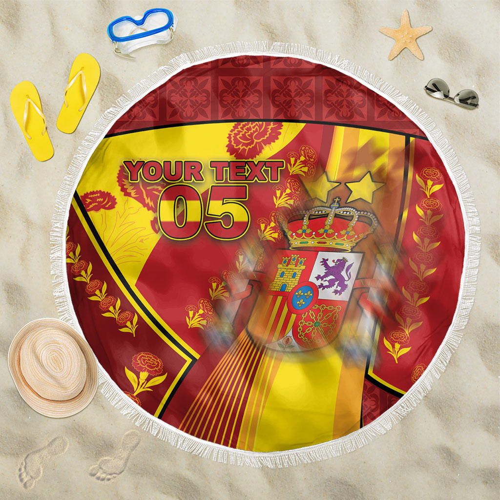 Custom Spain Football Beach Blanket Traditional Spanish Carnation Floral Patriotic Motif
