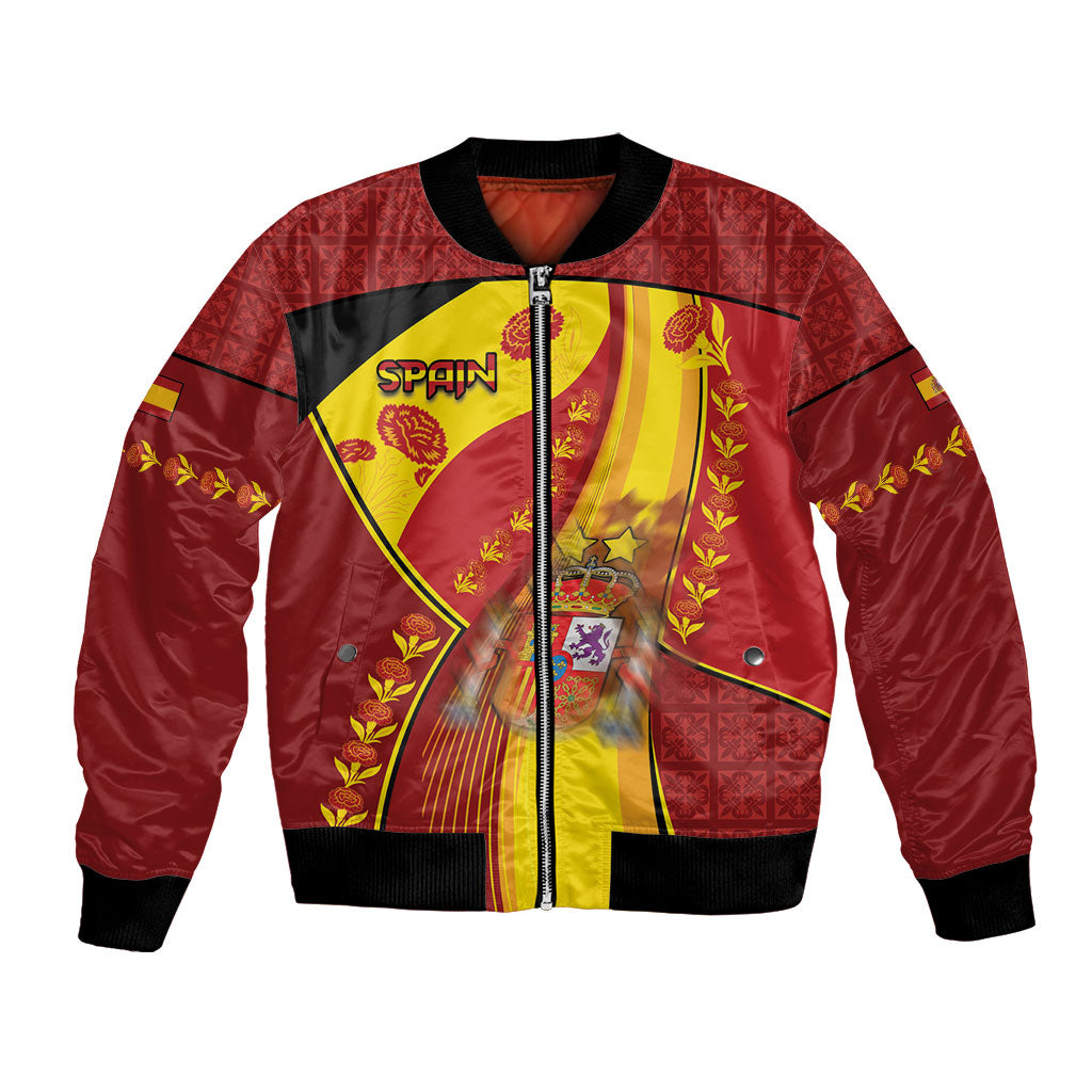 Custom Spain Football Bomber Jacket Traditional Spanish Carnation Floral Patriotic Motif