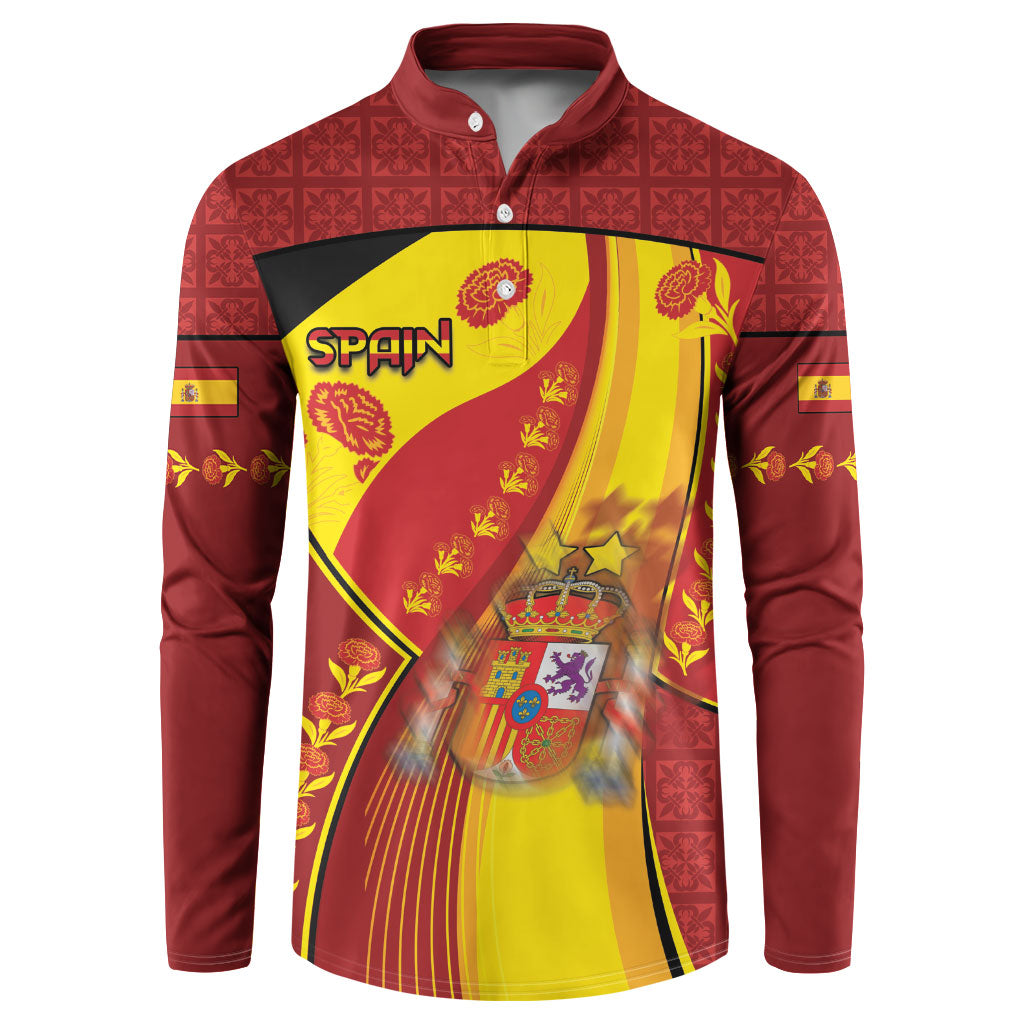Custom Spain Football Button Sweatshirt Traditional Spanish Carnation Floral Patriotic Motif