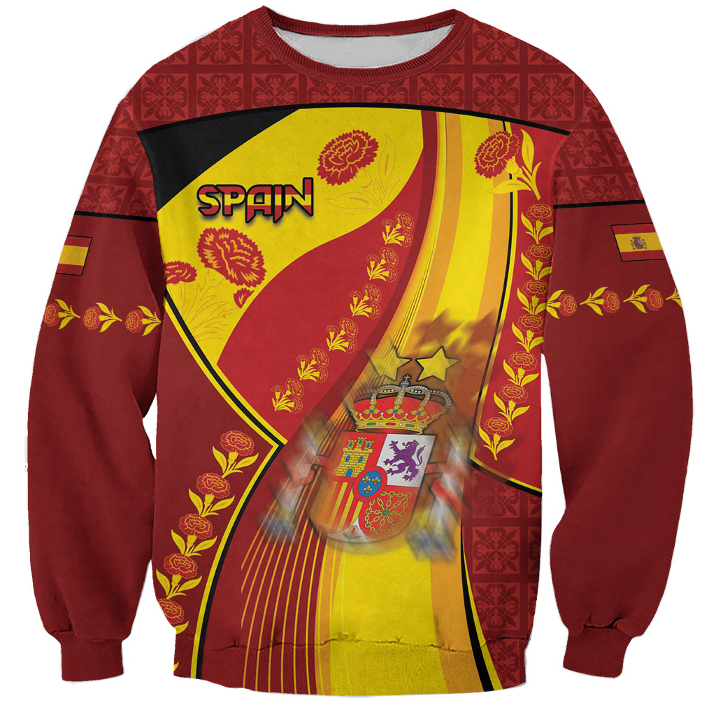 Custom Spain Football Sweatshirt Traditional Spanish Carnation Floral Patriotic Motif