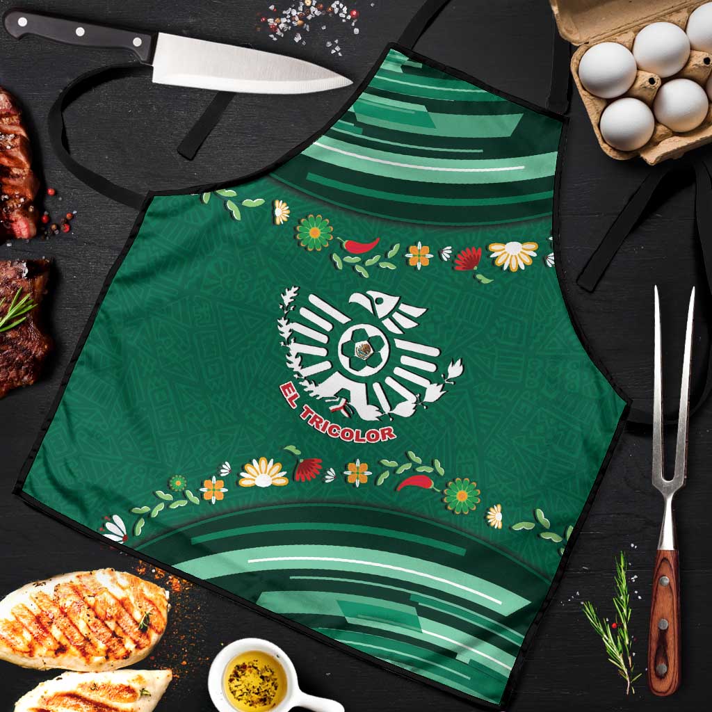 Mexico Football Apron Aztec Eagle With Mini Floral Patterns
