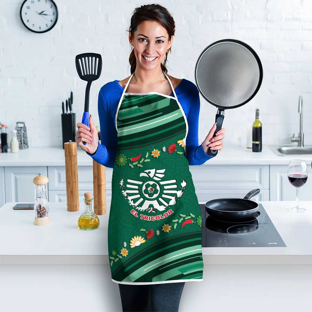 Mexico Football Apron Aztec Eagle With Mini Floral Patterns