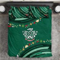 Mexico Football Bedding Set Aztec Eagle With Mini Floral Patterns