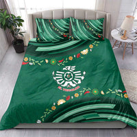 Mexico Football Bedding Set Aztec Eagle With Mini Floral Patterns