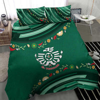 Mexico Football Bedding Set Aztec Eagle With Mini Floral Patterns
