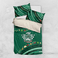 Mexico Football Bedding Set Aztec Eagle With Mini Floral Patterns