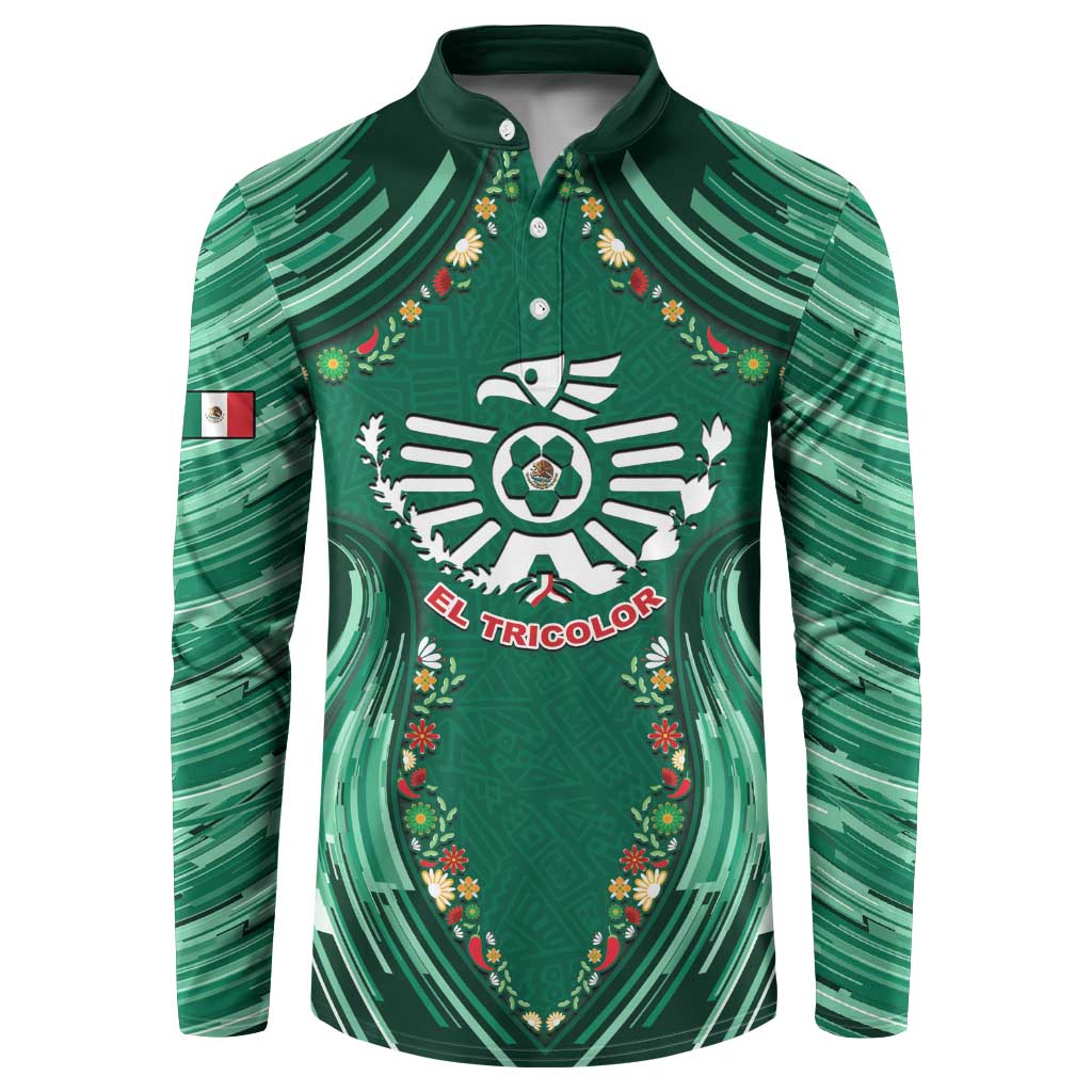 Custom Mexico Football Button Sweatshirt Aztec Eagle With Mini Floral Patterns