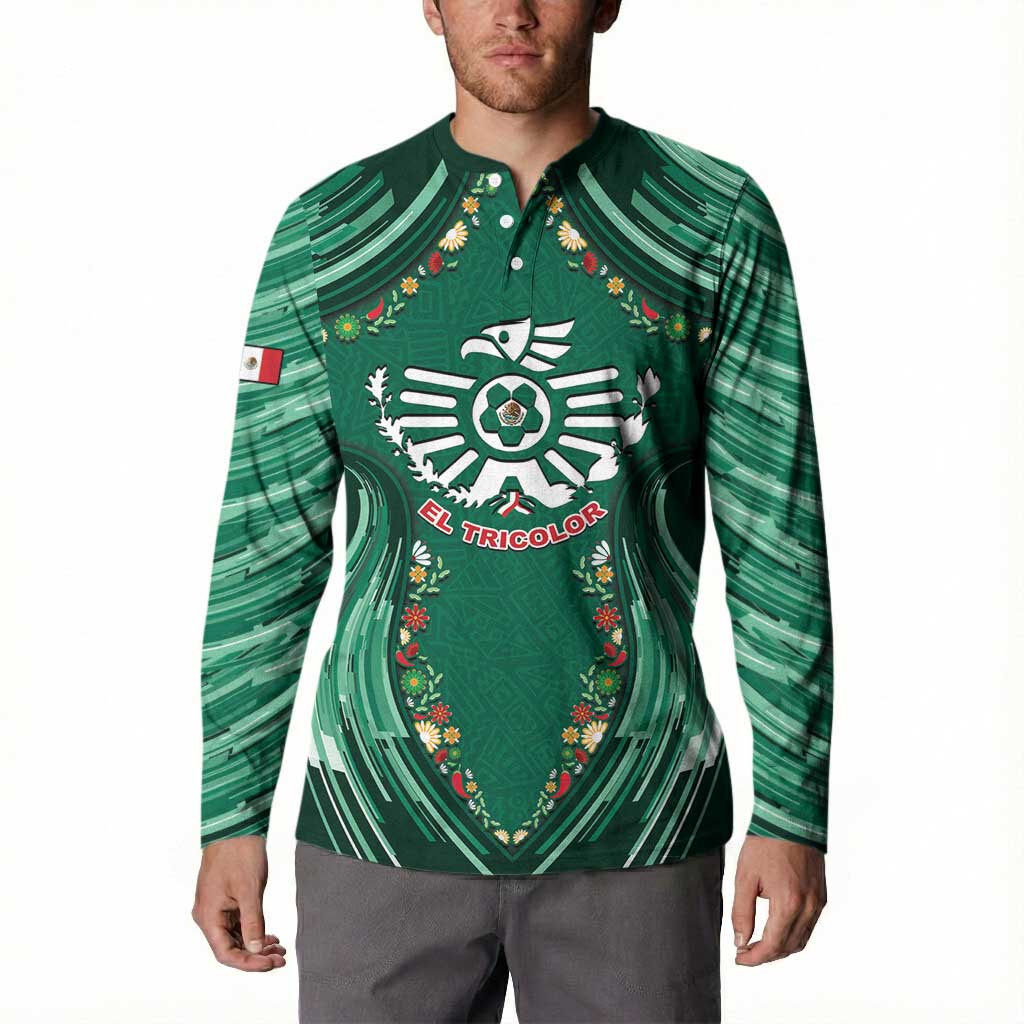 Custom Mexico Football Button Sweatshirt Aztec Eagle With Mini Floral Patterns