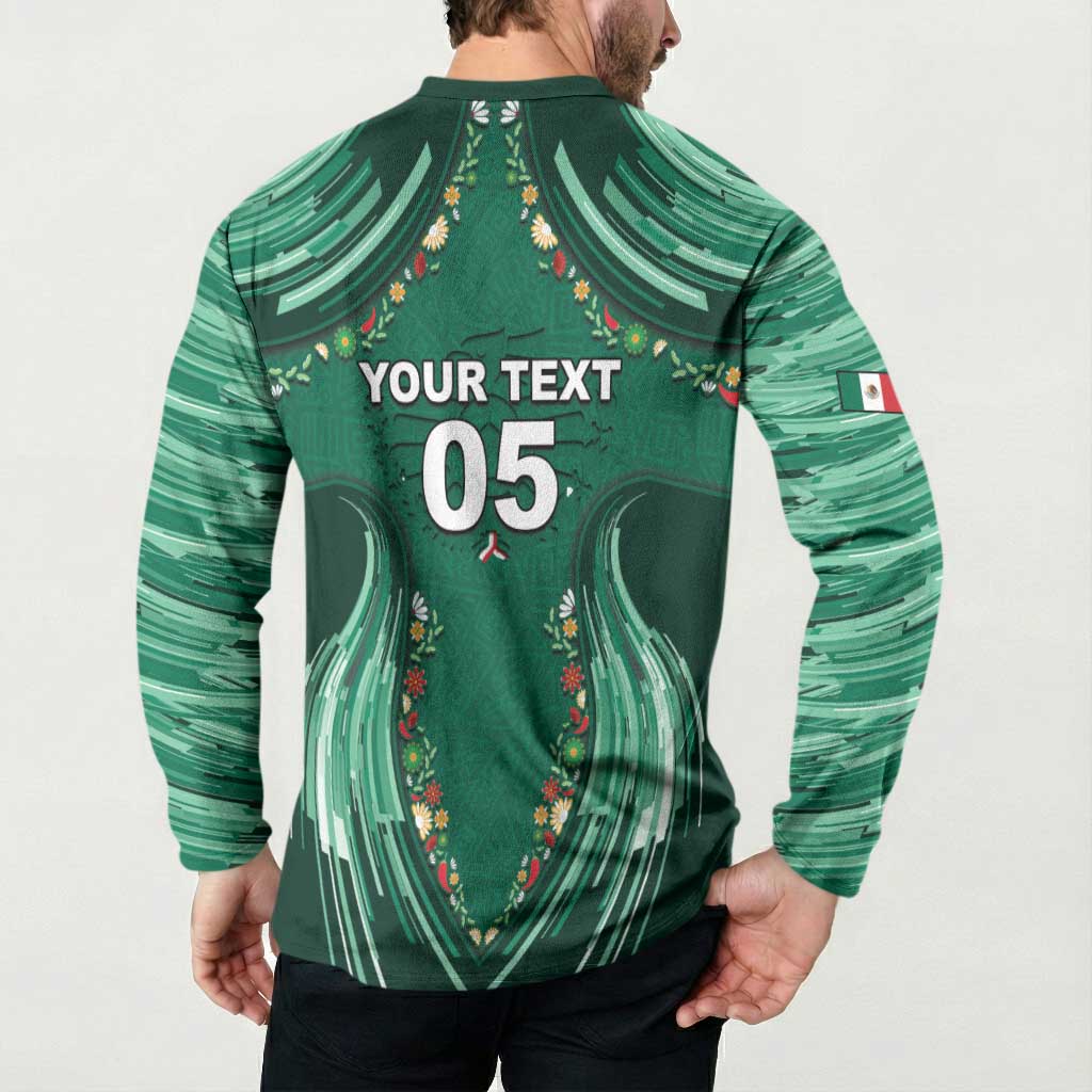 Custom Mexico Football Button Sweatshirt Aztec Eagle With Mini Floral Patterns