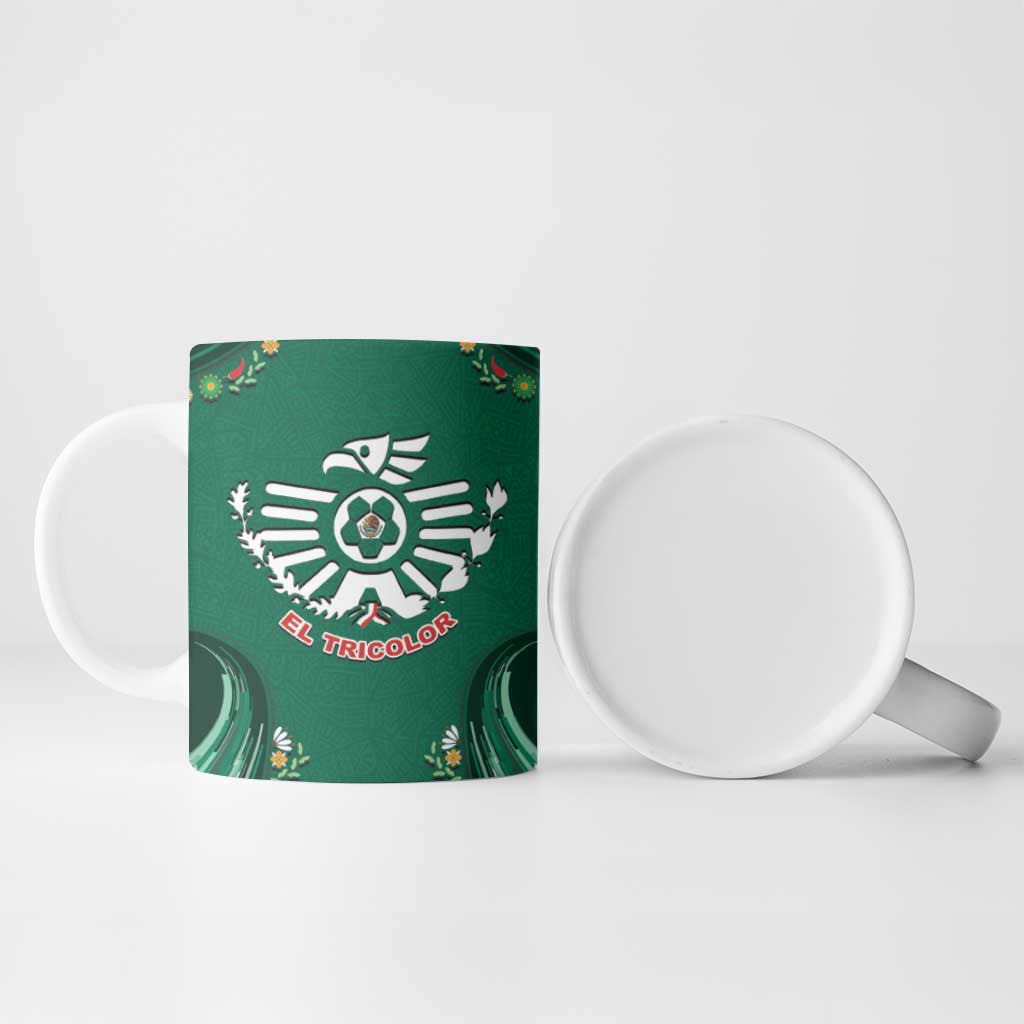 Custom Mexico Football Ceramic Mug Aztec Eagle With Mini Floral Patterns