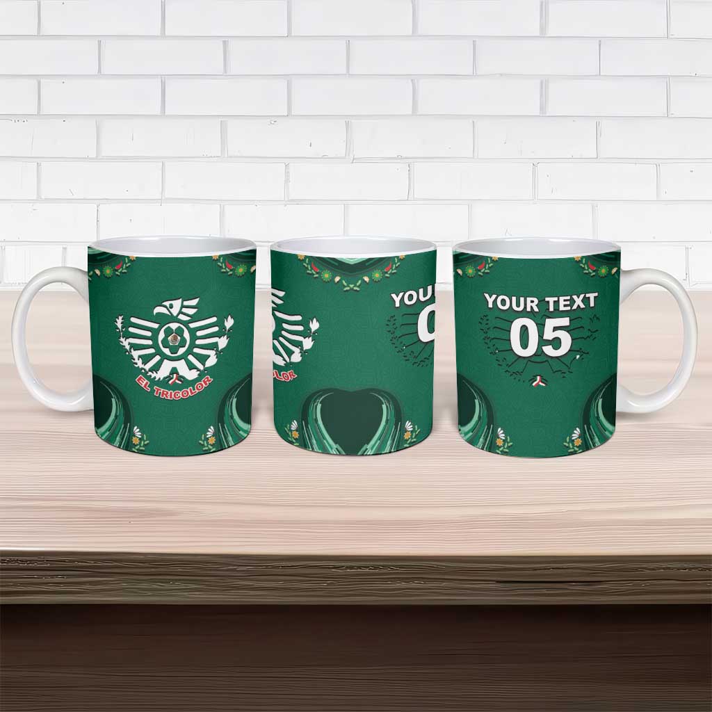 Custom Mexico Football Ceramic Mug Aztec Eagle With Mini Floral Patterns