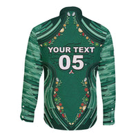 Custom Mexico Football Long Sleeve Button Shirt Aztec Eagle With Mini Floral Patterns