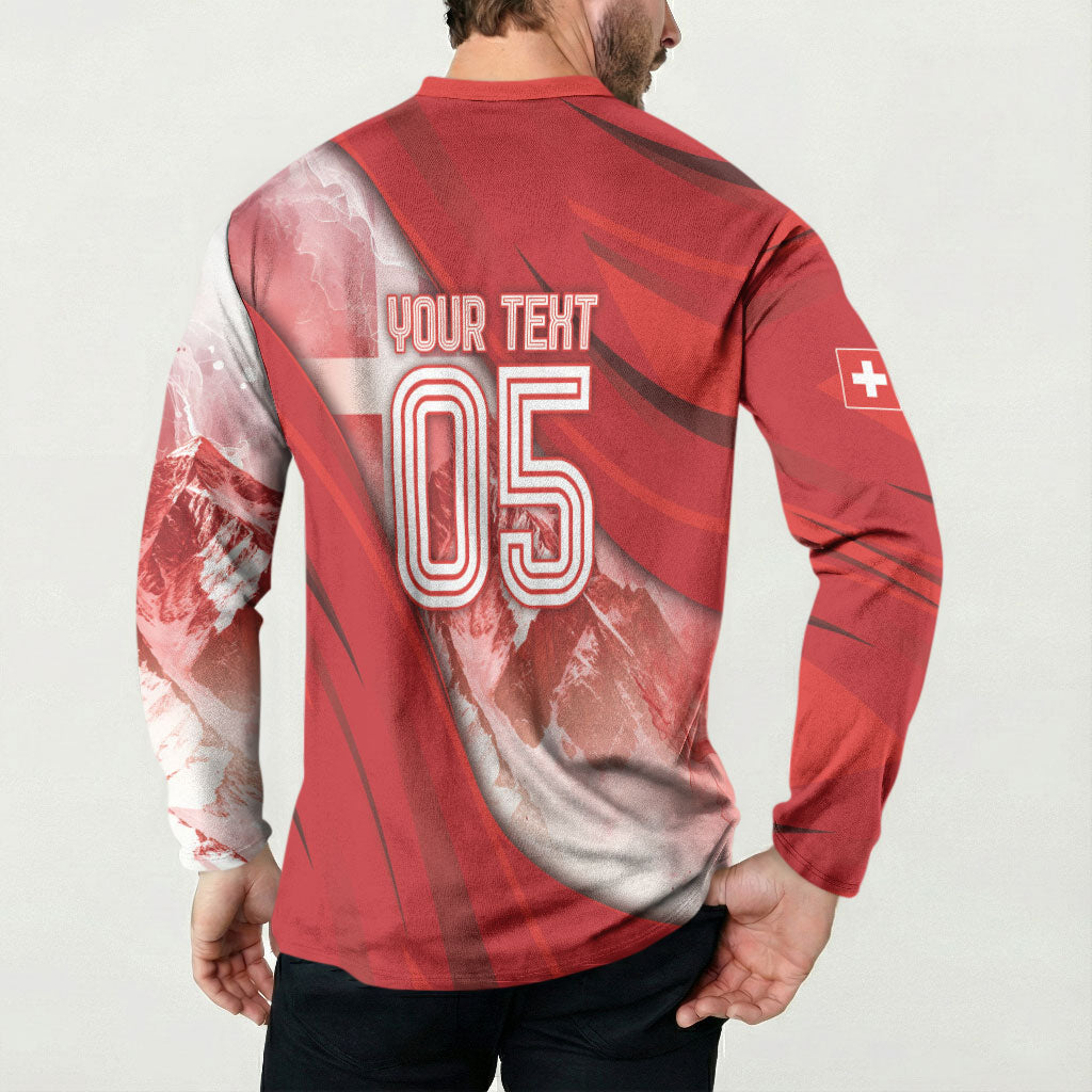 Custom Switzerland Football Button Sweatshirt Matterhorn Snow Shield