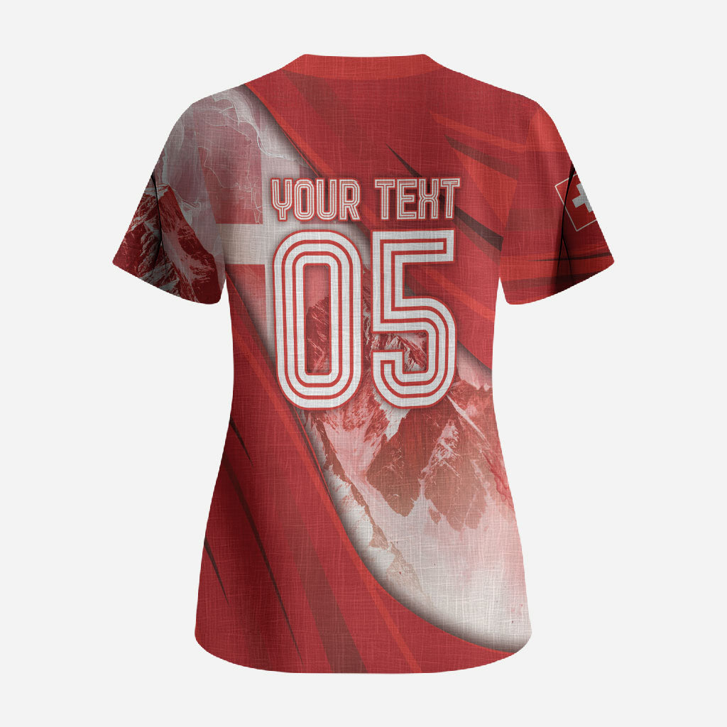 Custom Switzerland Football Scrub Top Matterhorn Snow Shield