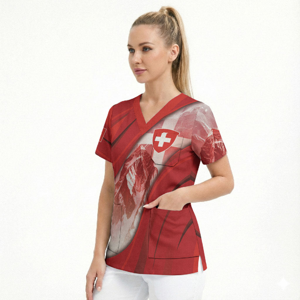 Custom Switzerland Football Scrub Top Matterhorn Snow Shield