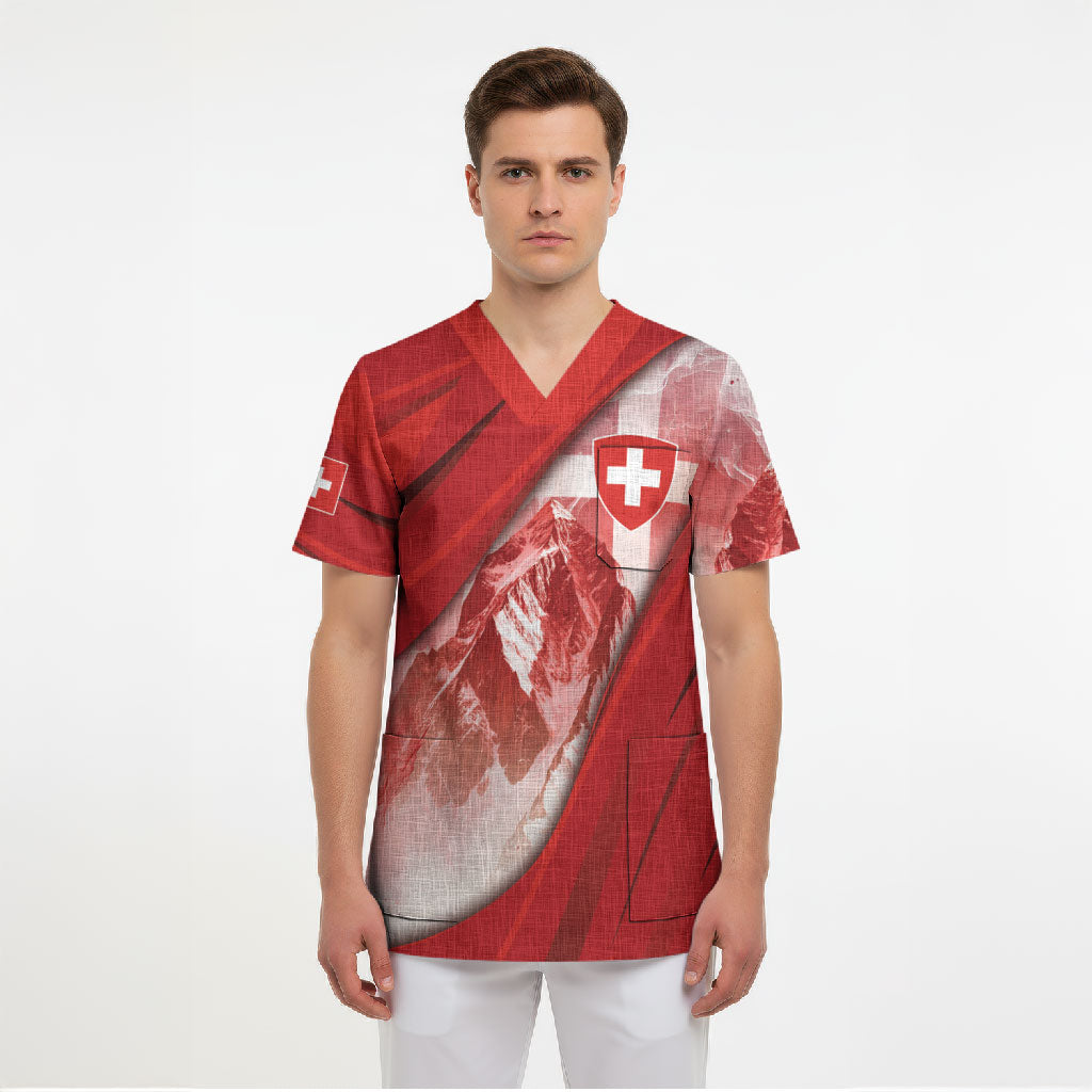 Custom Switzerland Football Scrub Top Matterhorn Snow Shield