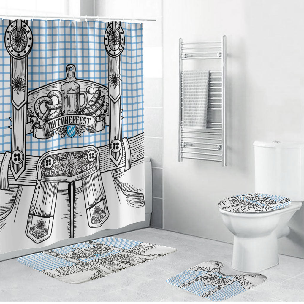 Oktoberfest Lederhosen Costume Bathroom Set Linocut Woodcut White Style