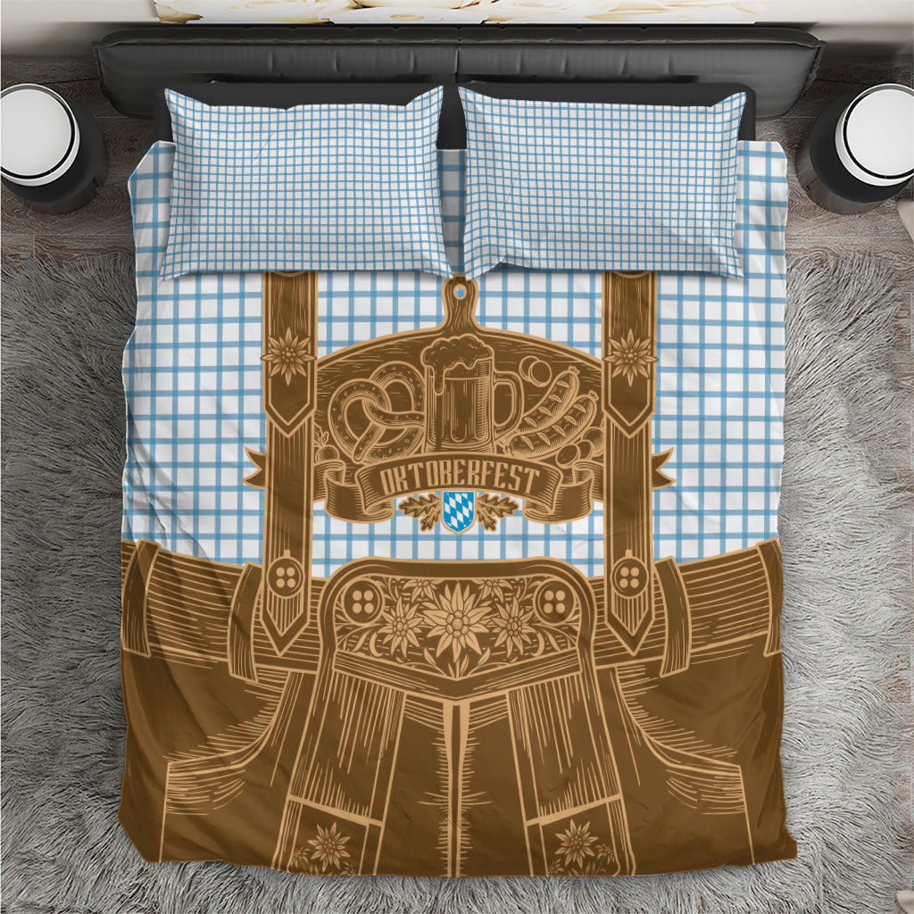 Oktoberfest Lederhosen Costume Bedding Set Linocut Woodcut Brown Style
