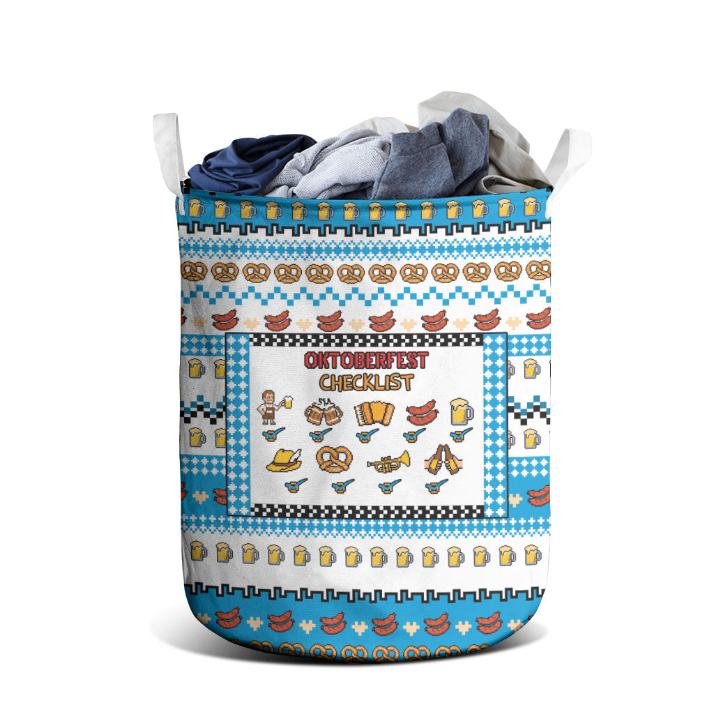 Oktoberfest Checklist Laundry Basket Pixel Beer Pretzel Sausage Bavarian Pattern