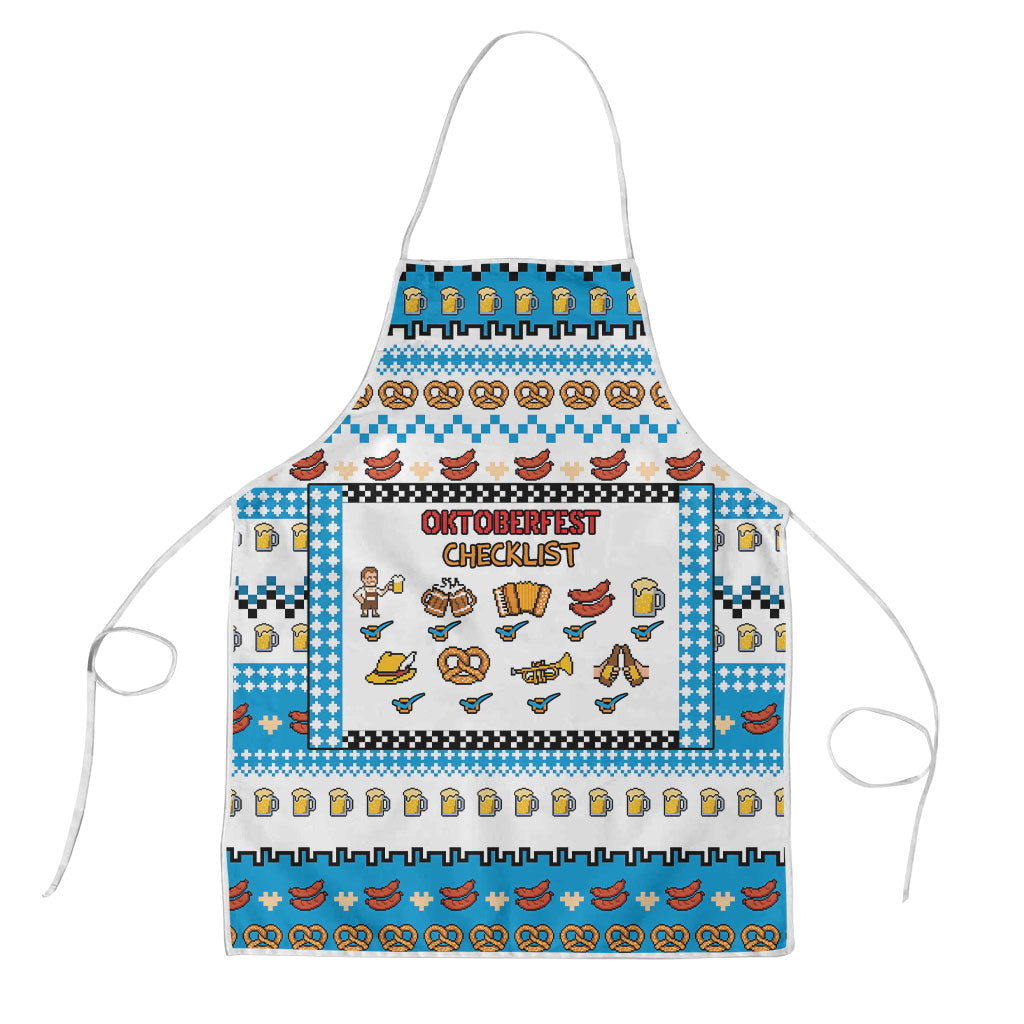 Oktoberfest Checklist Apron Pixel Beer Pretzel Sausage Bavarian Pattern