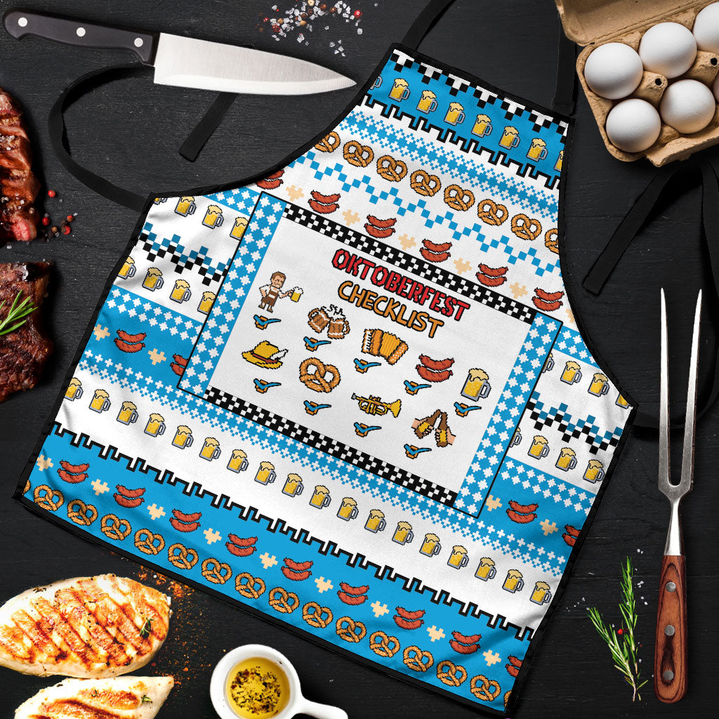 Oktoberfest Checklist Apron Pixel Beer Pretzel Sausage Bavarian Pattern