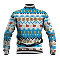 Oktoberfest Checklist Baseball Jacket Pixel Beer Pretzel Sausage Bavarian Pattern