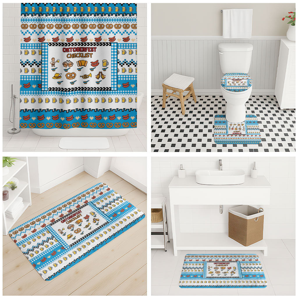 Oktoberfest Checklist Bathroom Set Pixel Beer Pretzel Sausage Bavarian Pattern