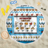 Oktoberfest Checklist Beach Blanket Pixel Beer Pretzel Sausage Bavarian Pattern