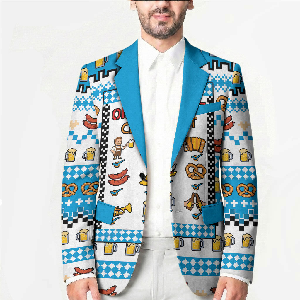 Oktoberfest Checklist Blazer Pixel Beer Pretzel Sausage Bavarian Pattern