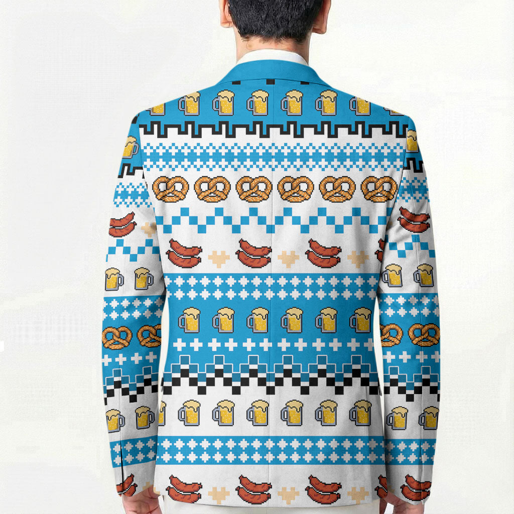 Oktoberfest Checklist Blazer Pixel Beer Pretzel Sausage Bavarian Pattern
