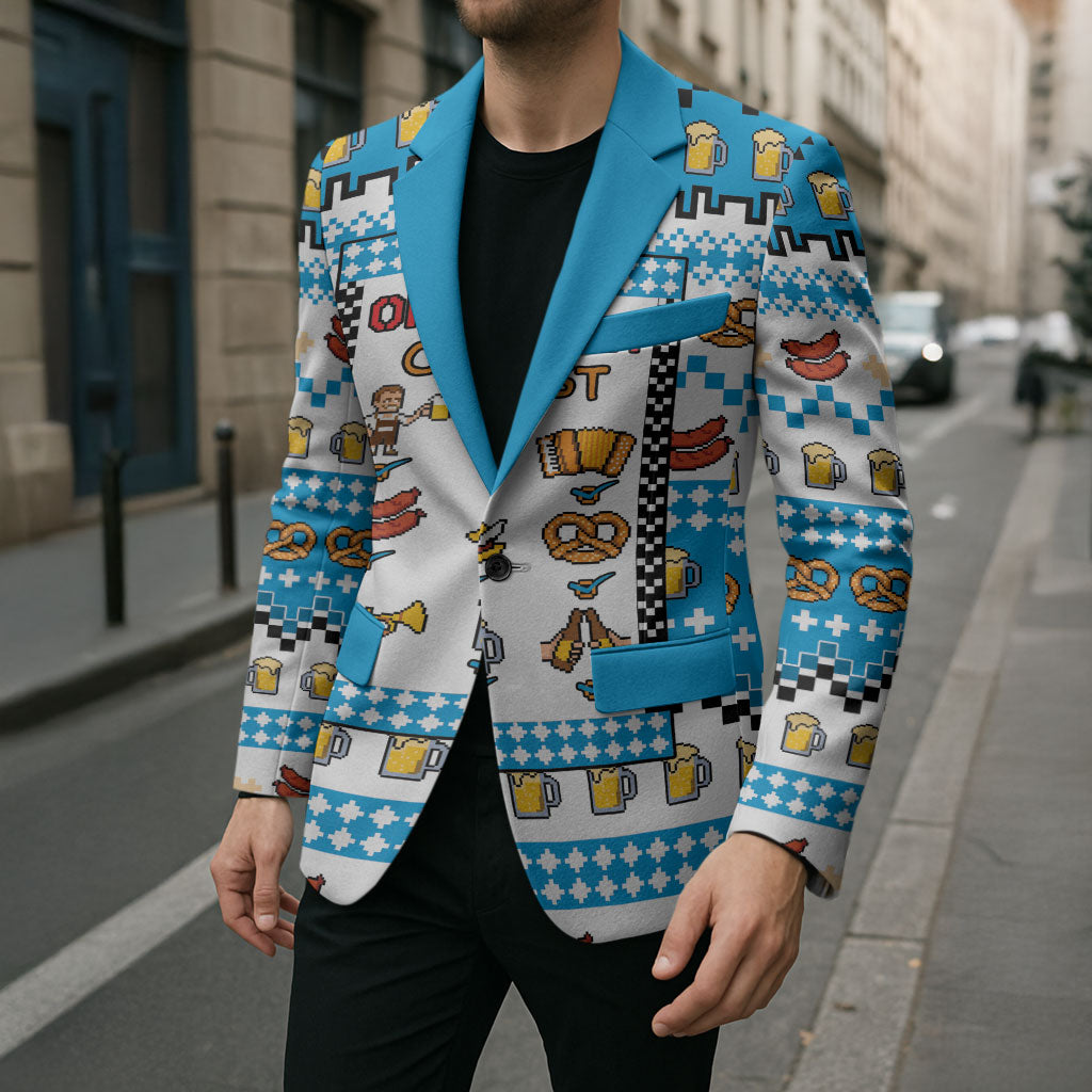 Oktoberfest Checklist Blazer Pixel Beer Pretzel Sausage Bavarian Pattern
