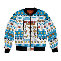 Oktoberfest Checklist Bomber Jacket Pixel Beer Pretzel Sausage Bavarian Pattern