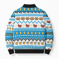 Oktoberfest Checklist Bomber Puffer Jacket Pixel Beer Pretzel Sausage Bavarian Pattern