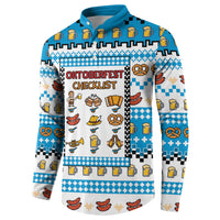 Oktoberfest Checklist Button Sweatshirt Pixel Beer Pretzel Sausage Bavarian Pattern