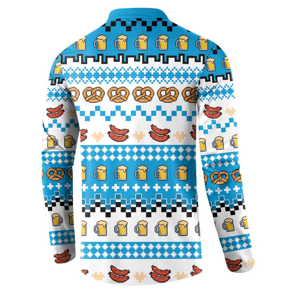 Oktoberfest Checklist Button Sweatshirt Pixel Beer Pretzel Sausage Bavarian Pattern